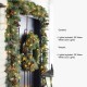 Glitzhome 24"D Pre-Lit Glittered Pine Cone Christmas Wreath and Matched 2pk 9ft Garland Set and 2pk Flocked Christmas Tree with Timer