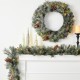 Glitzhome 24"D Pre-Lit Glittered Pine Cone Christmas Wreath and Matched 2pk 9ft Garland Set and 2pk Flocked Christmas Tree with Timer