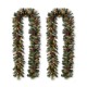 Glitzhome Set of 2  9ft Pre-Lit Glittered Pine Cone Christmas Garland, with Warm White LED Lights with Timer