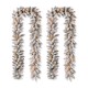 Glitzhome Set of 2 9ft Pre-Lit Snow Flocked Christmas Garland, with Warm White LED Lights  with Timer