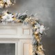 Glitzhome Set of 2 9ft Pre-Lit Snow Flocked Greenery Pine Poinsettia Christmas Garland, with 50 Warm White Lights with Timer