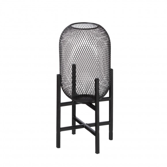 Glitzhome 14.25"H Set of 2 Metal Mesh Black Solar Powered Outdoor Lantern with Stand
