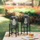 Glitzhome 14.25"H Set of 2 Metal Mesh Black Solar Powered Outdoor Lantern with Stand