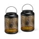 Glitzhome Set of 2 8.75"H Black Metal Cutout Solar Powered Outdoor Hanging Lantern with Edison Bulb