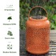 Glitzhome Set of 2 8.75"H Orange Metal Cutout Solar Powered Outdoor Hanging Lantern with Edison Bulb