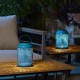 Glitzhome Set of 2 8.75"H Blue Metal Cutout Solar Powered Outdoor Hanging Lantern with Edison Bulb