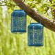 Glitzhome Set of 2 8.75"H Blue Metal Cutout Solar Powered Outdoor Hanging Lantern with Edison Bulb