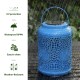 Glitzhome Set of 2 8.75"H Blue Metal Cutout Solar Powered Outdoor Hanging Lantern with Edison Bulb