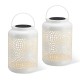 Glitzhome Set of 2 8.75"H White Metal Cutout Solar Powered Outdoor Hanging Lantern with Edison Bulb