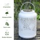 Glitzhome Set of 2 8.75"H White Metal Cutout Solar Powered Outdoor Hanging Lantern with Edison Bulb
