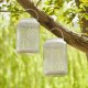 Glitzhome Set of 2 8.75"H White Metal Cutout Solar Powered Outdoor Hanging Lantern with Edison Bulb