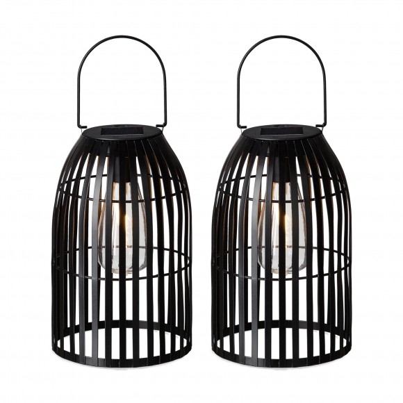 Glitzhome Set of 2 9.75 Metal Woven Black Solar Powered Outdoor Hanging Lantern