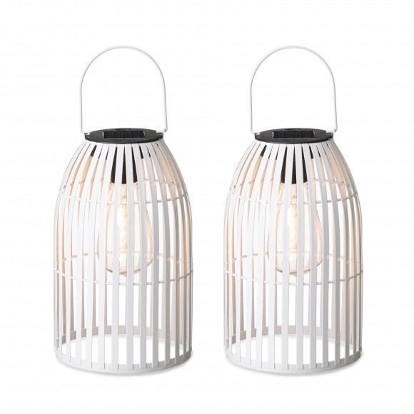 Glitzhome Set of 2 9.75 Metal Woven White Solar Powered  Outdoor Hanging Lantern