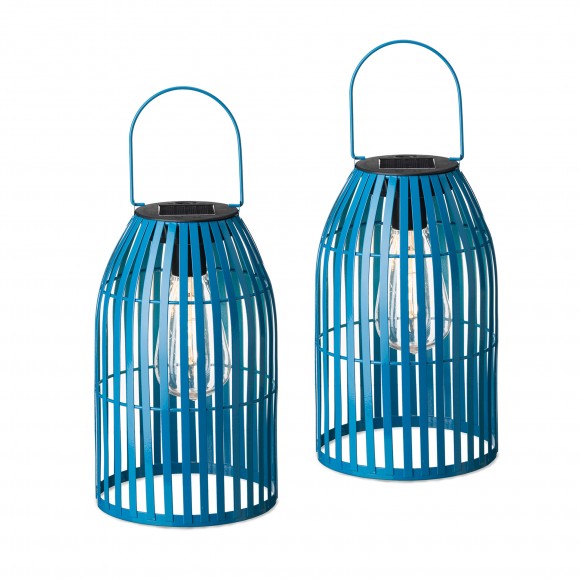 Glitzhome Set of 2 9.75 Metal Woven Blue Solar Powered Outdoor Hanging Lantern