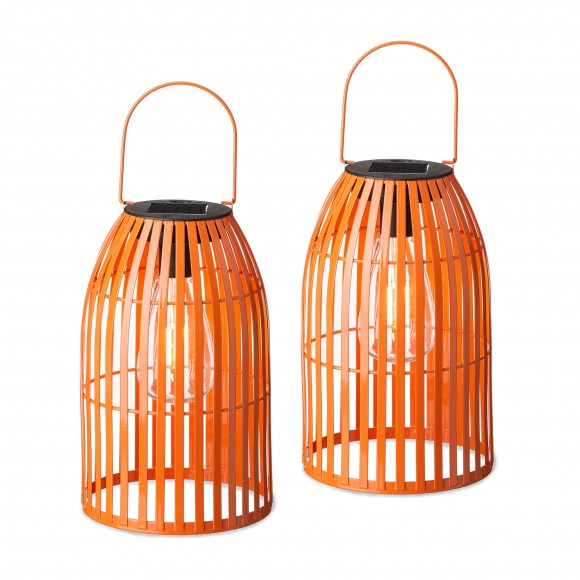 Glitzhome Set of 2 9.75 Metal Woven Orange Solar Powered  Outdoor Hanging Lantern