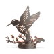 Glitzhome 9.75"H Set of 2 Black and Gold Metal Cutout Flying Hummingbird Silhouette Solar Powered Edison Bulb Outdoor Lantern