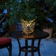 Glitzhome 9"L  Set of 2 Black and Gold Metal Cutout Flying Butterfly Silhouette Solar Powdered Edison Bulb Outdoor Lantern.