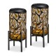 Glitzhome 14.25"H Set of 2 Black and Gold Metal Cutout Leaves Pattern Solar Powered LED Outdoor Lantern with Stand