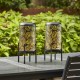 Glitzhome 14.25"H Set of 2 Black and Gold Metal Cutout Leaves Pattern Solar Powered LED Outdoor Lantern with Stand