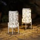 Glitzhome 14.25"H Set of 2 White Metal Cutout Leaves Pattern Solar Powered LED Outdoor Lantern with Stand
