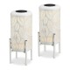 Glitzhome 14.25"H Set of 2 White Metal Cutout Leaves Pattern Solar Powered LED Outdoor Lantern with Stand