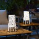 Glitzhome 14.25"H Set of 2 White Metal Cutout Leaves Pattern Solar Powered LED Outdoor Lantern with Stand