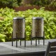 Glitzhome 14.25"H Set of 2 Black and Gold Metal Cutout Flower Pattern Solar Powered LED Outdoor Lantern with Stand