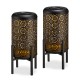 Glitzhome 14.25"H Set of 2 Black and Gold Metal Cutout Flower Pattern Solar Powered LED Outdoor Lantern with Stand