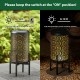 Glitzhome 14.25"H Set of 2 Black and Gold Metal Cutout Flower Pattern Solar Powered LED Outdoor Lantern with Stand
