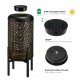 Glitzhome 14.25"H Set of 2 Black and Gold Metal Cutout Flower Pattern Solar Powered LED Outdoor Lantern with Stand