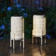 Glitzhome 14.25"H Set of 2 White Metal Cutout Flower Pattern Solar Powered LED Outdoor Lantern with Stand