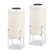 Glitzhome 14.25"H Set of 2 White Metal Cutout Flower Pattern Solar Powered LED Outdoor Lantern with Stand