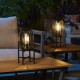 Glitzhome 14.25"H Set of 2 Slim-shaped Black Metal Stripes Solar Powered Edison Bulb Slim Outdoor Lantern with Stand
