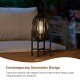 Glitzhome 14.25"H Set of 2 Slim-shaped Black Metal Stripes Solar Powered Edison Bulb Slim Outdoor Lantern with Stand