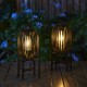 Glitzhome 14.25"H Set of 2 Slim-shaped Black Metal Stripes Solar Powered Edison Bulb Slim Outdoor Lantern with Stand