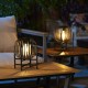 Glitzhome 11.50"H Set of 2 Black Metal Stripes Solar Powered Edison Bulb Outdoor Lantern with Stand