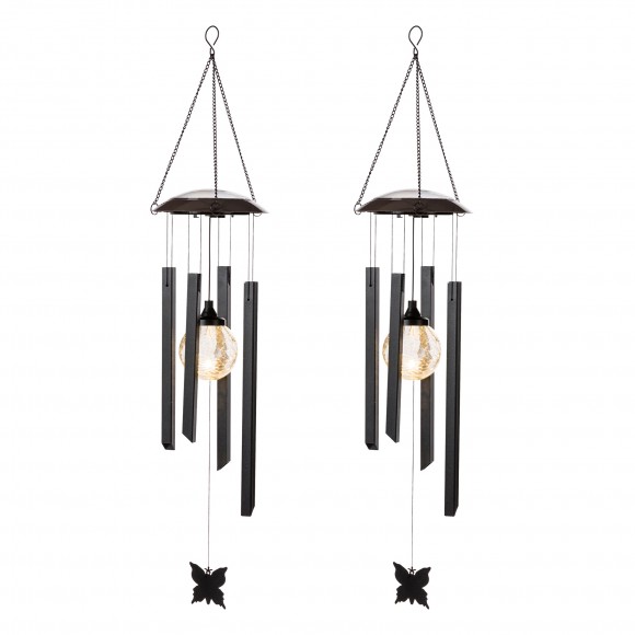 Glitzhome 32"H Set of 2 Solar Powered Windchime with Crackle Bulb