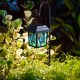 Glitzhome 30"H Set of 2 Solar Powered Butterfly Scene Pattern Garden Lamp or Pathway Light with Ground Stake (KD)