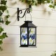 Glitzhome 11"H Set of 2 Stylish Textured Glass with Butterfly and Flower Pattern Solar Powered Hanging Lantern (KD)