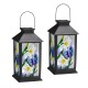 Glitzhome 11"H Set of 2 Stylish Textured Glass with Butterfly and Flower Pattern Solar Powered Hanging Lantern (KD)