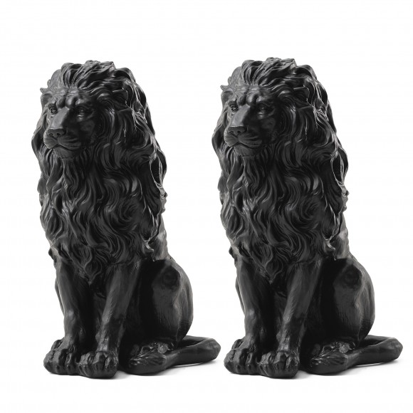 Glitzhome Set of 2 - 20.75"H MGO Black Sitting Lion Garden Statue