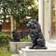 Glitzhome Set of 2 - 20.75"H MGO Black Sitting Lion Garden Statue