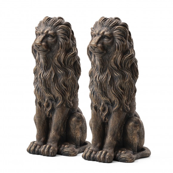 Glitzhome Set of 2 - 28"H MGO Bronze Sitting Lion Garden Statue