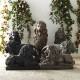 Glitzhome Set of 2 - 21.75"L MGO Black Lying Lion Garden Statue