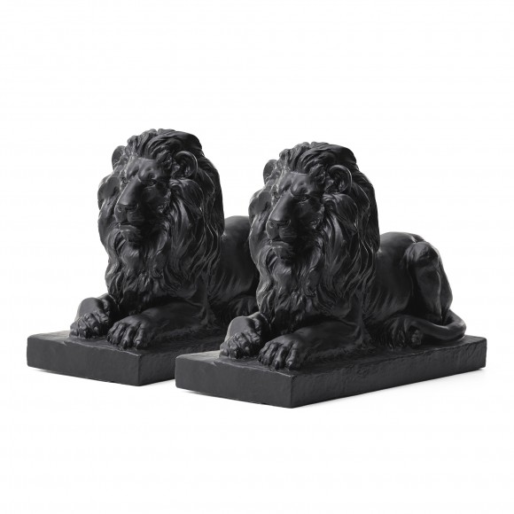 Glitzhome Set of 2 - 21.75"L MGO Black Lying Lion Garden Statue