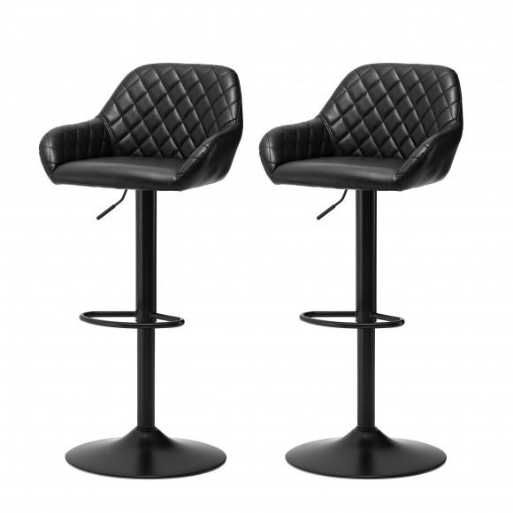 Glitzhome Set of 2 Mid-Century Modern Black Quilted Leatherette Gaslift Adjustable Swivel Bar Stool