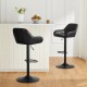 Glitzhome Set of 2 Mid-Century Modern Black Quilted Leatherette Gaslift Adjustable Swivel Bar Stool
