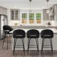 Glitzhome Set of 2 Modern Black Quilted Leatherette Bar Stool with Metal Tapered Legs