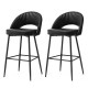Glitzhome Set of 2 Modern Black Quilted Leatherette Bar Stool with Metal Tapered Legs