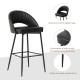 Glitzhome Set of 2 Modern Black Quilted Leatherette Bar Stool with Metal Tapered Legs